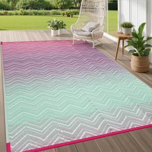 Lahome Outdoor Plastic Straw Rug, Reversible Outdoor Rug Waterproof 6x9 Patio Rugs, Camping Rugs for RV Backyard Deck Porch Picnic Beach Trailer (Pink/Green, 6' x 9')