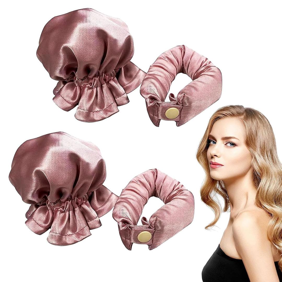 Wicked Comfy and Heatless Curls Overnight for Long Hair, Heatless Hair curler for Women and Girls, No Heat Curling Rods with Satin Scrunchies and Clip, Pink Pack Of 4