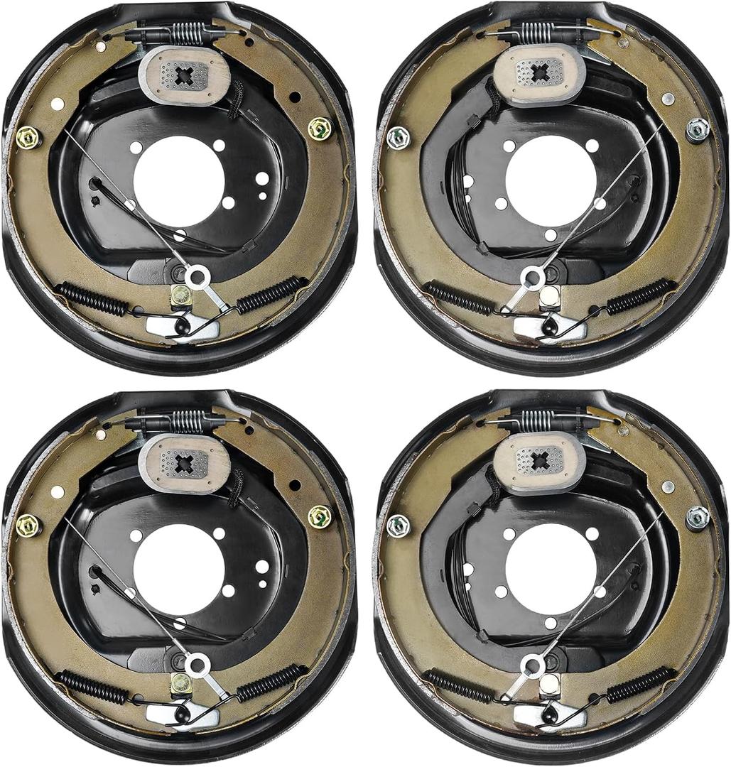 VEVOR Electric Trailer Brake Assembly, 12" x 2", 2 Pairs Self-Adjusting Electric Brakes Kit for 7000 lbs Axle, 5-Hole Mounting, Backing Plates for Braking System Part Replacement (2 Right + 2 Left)