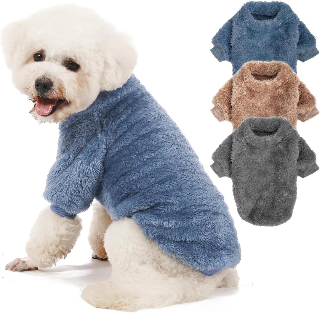 Dog Sweater, 3 Pack Dog Sweaters for Small Dogs, Dog Clothes for Small Dogs Girl Boy, Ultra Soft and Warm Puppy Sweater Dog Coat for Winter Christmas (XXS, Blue+Lt Coffee+Dark Grey) (XX-Small, Blue+Lt Coffee+Dark Grey)