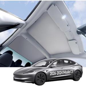 VION Tesla Model 3 Roof Sunshade (2026-2024 Model 3 Highland) Full Blackout (No Light Transmission), Cooler Cabin, Dual-Layer Fabric with Graphene-Enhanced UV Coating, No Sagging Gray