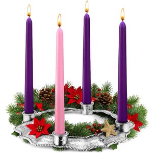 Mumufy 5 Pcs Advent Candle Holder Set Nativity Christmas Centerpiece Religious Decoration Metal Advent Candle Holder and Purple Pink Candles for Thanksgiving Nativity Xmas Church Home