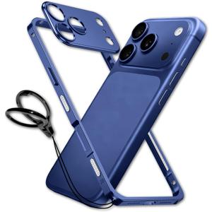 chubbycable ChubbyArmor LiteGo - Ultra-Thin Metal Heat Dissipation Evolved Case with Lens Protector & GripRing Phone Stand for iPhone 17 Pro Max, Dark Blue