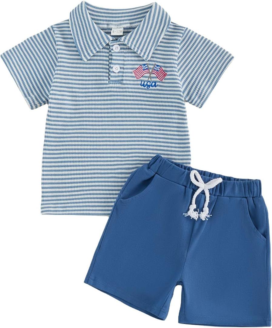 Douhoow Toddler Boy Summer Outfits Short Sleeve Lapel Collar Embroidery T-shirt Tops Shorts Baby Boy Festival Clothes