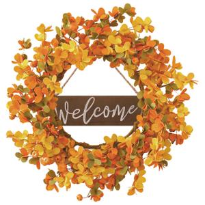 VioletEverGarden Fall Wreath for Front Door 20 Inch Autumn Wreaths Artificial Thanksgiving Wreath with Orange Yellow Sorghum Ear and Wildflower for Indoor Outdoor Harvest Festival Holiday Decorations