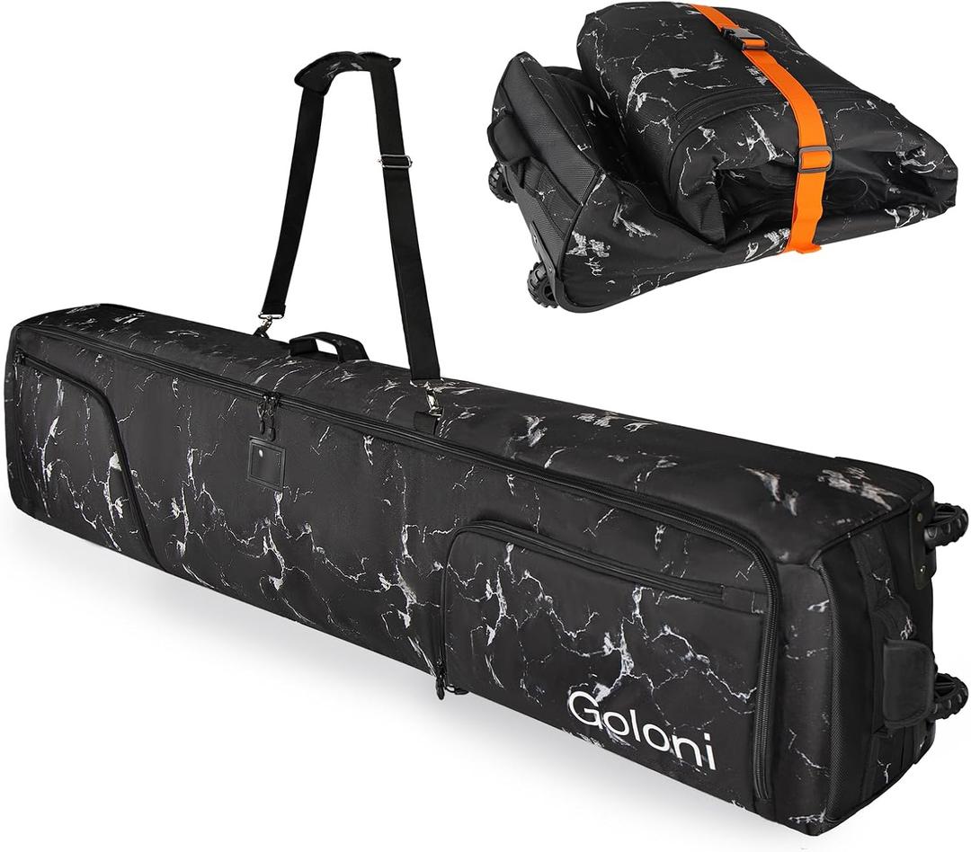 Goloni Ski Bag with Wheels,Padded Snowboard Bag for Air Travel,600D Waterproof Fabric,Foldable Snow Bag Fits 2 Pairs Skis (175cm, Black White)