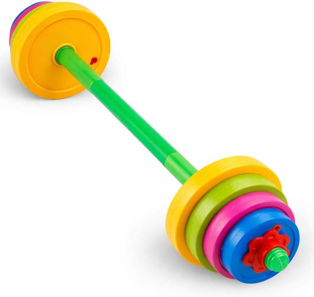 Liberty Imports Kids Barbell Weight Set - Adjustable Workout Toy Equipment for Children Pretend Play Exercise - Toddler Beginner Gym, Fitness, Weightlifting and Powerlifting (32 inches)