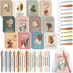 Mooliwe 12 Set Positive Affirmation Gift Set Gratitude Notebooks with Pens Keychains Small Bags Motivational Party Favors for Adult Women Coworkers Employee Group (Plant)