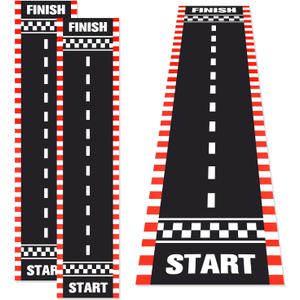 Fabbay 2 Pieces Racing Car Party Decorations 2 x 9. 8 ft Long Racetrack Floor Running Mat Drag Race Car Road Birthday Party Supplies Checkered Race Tracks Runway Party Supplies for Sport Event