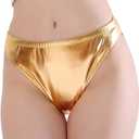 Kepblom Women Shiny Metallic Panty Briefs High Cut Ballet Dance Underwear Shorts (Small, Gold)