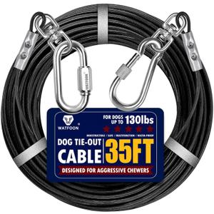Dog Leads for Yard, 35ft Tie Out Runner Steel Wire Cable, Heavy Duty Pet Tether Chains for Dogs Up to 130 Lbs, Outside, Camping, Park (35ft-Black)