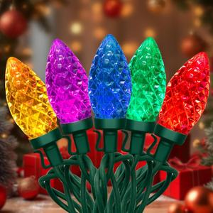 Vintage Christmas Lights, 26FT 50 LED C9 Colorful Bulbs String Lights, UL Certified Outdoor/Indoor Waterproof Shatterproof Christmas Decorations Lights, Multi-Colored