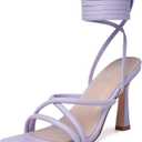 Mostrin Womens Sandals Strappy Heels for Women Lace Up Square Open Toe Heels Tie Up High Heeled Sandals for Prom, Party, Daily Wear (6, Light Purple)