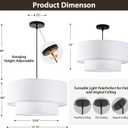 18" Drum Pendant Light Fixture, 3 Light Drum Chandelier with Wihte Fabric Lampshade, 2 Tier Dining Room Light Fixtures over Table, Ceiling Drum Chandeliers for Dining Room, Bedroom and Living Room, Hardwired