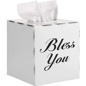 Sumnacon Tissue Box Cover Square, Bless You Tissue Holders, Decorative Tissue Box Holder Open Bottom, Cube Metal Tissue Cover for Bathroom, Bedroom, Living Room, Office, Tabletop, Gift Option, White
