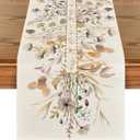 Artoid Mode Wildflower Leaves Floral Fall Table Runner, Autumn Thanksgiving Kitchen Dining Table Decoration for Indoor Outdoor Home Party 13x90 Inch (Brown)