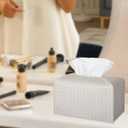 Tissue Box Cover PU Leather Tissue Holder Square Facial Tissue Case Facial Paper Organizer Dispenser for Bathroom, Vanity Countertop, Tabletop, Car, Rectangle, Misty Gray