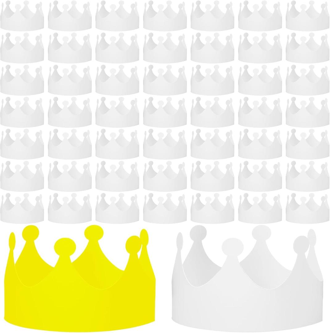 Jetec 50 Pcs White Paper Crowns Kids DIY Birthday Crowns for Classroom Birthday Party Hats Decorations Baby Shower Supplies (Traditional)