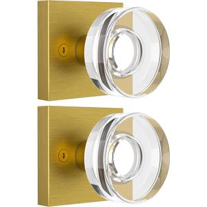 coolnews 2 Pack Antique Brass Door Knob Dummy Door Knobs Glass Door Knobs Interior, Antique Crystal Door Knob Square Glass Door Knob Old Style Door Handle for Hall Pantry Closet Door Knob (Dummy 2 Pack)