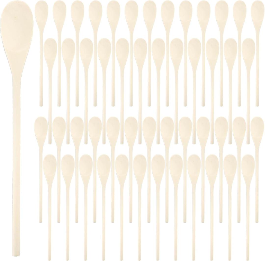 50 Pieces Long Wooden Spoons, 12 Inch Disposable Mixing Scoop Bulk with Long Handle, Oval Small Kitchen Utensil for DIY Craft, Cooking, Stirring, Serving Hot Cold Food