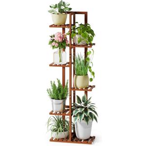 ROSSNY 48 Inch Tall Plant Stand Indoor, 6 Tier 7 Potted Bamboo Plant Stands for Indoor Plants, Corner Plant Stand, Tiered Plant Stands, Plant Shelf For Indoor, Planter Holder for Multiple Plants Indoor, Brown (Black)