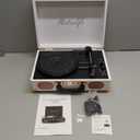 Turntable Vinyl Record Player 3-Speed Suitcase Portable Belt-Driven Record Player with Built-in Speakers RCA Line Out AUX in Headphone Jack Vintage White