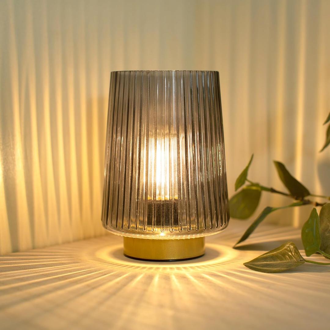 Battery Operated Table Lamp with Timer, LED Bulb, Grey (Gray)