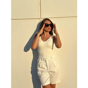 SUUKSESS Women 2 Piece Thong Bodysuit Sexy V Neck Backless Sleeveless Tank Tops (White, M)