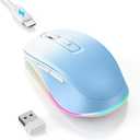 PEIOUS Wireless Mouse Jiggler - LED Wireless Mice with Build-in Mouse Mover, Rechargeable Moving Mouse for Laptop with Undetectable Random Movement Keeps Computers Awake - Blue to White