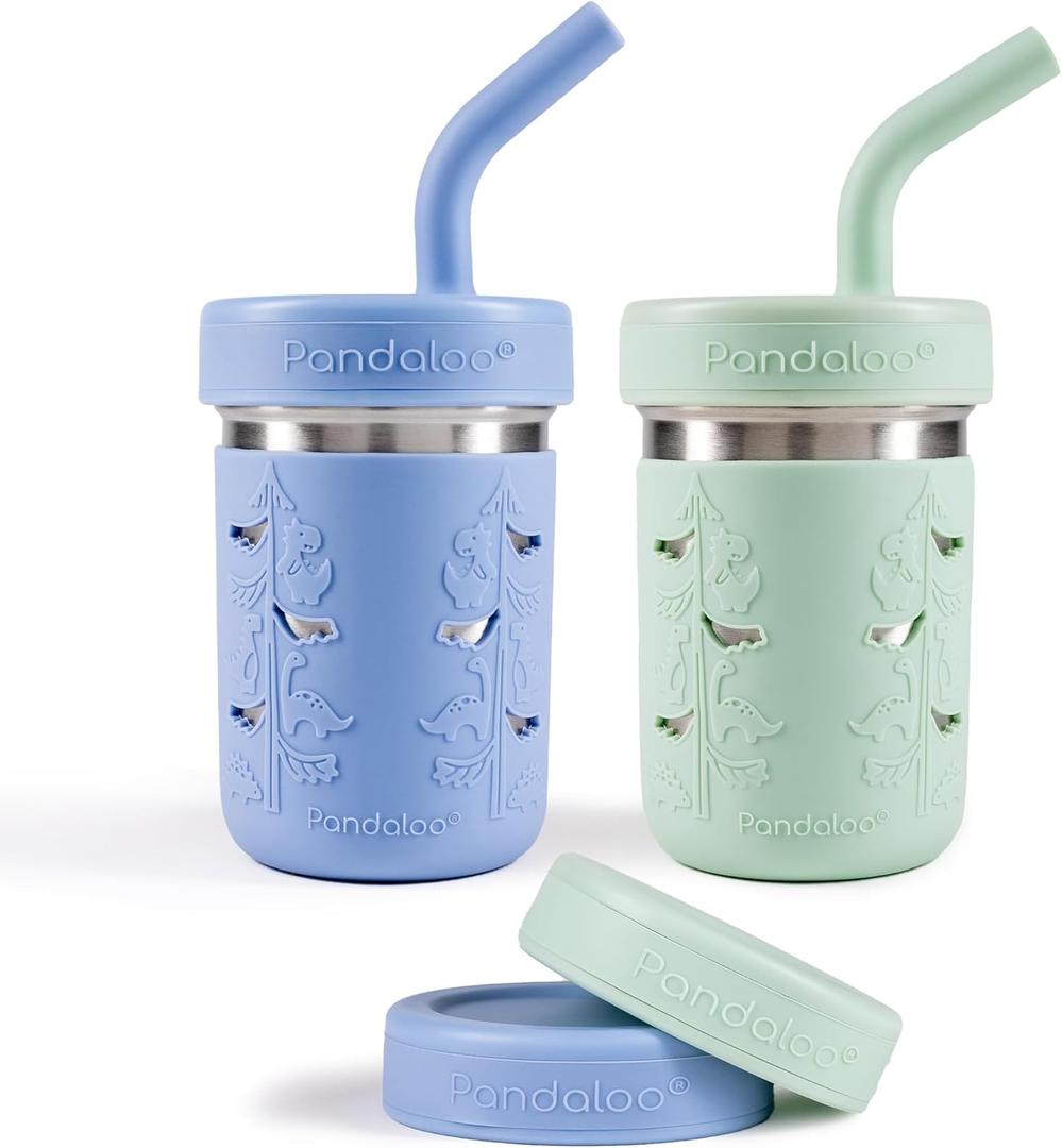 Pandaloo Smoothie Cups for Kids - Stainless Steel Toddler Tumbler with Straw, Sippy Cup for Smoothies - BPA-Free, Toddler Snack Cups, 10 oz