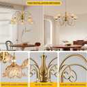 5-Light Vintage Chandeliers in Matte Brass Finish with Amber Glass Shades, Retro Chandelier Light for Dining Room,Hallway,Kitchen