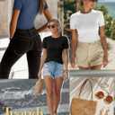 Ficerd 3 Pack Women's Ribbed T-Shirts, Cotton Short Sleeve Basic Tees Crewneck Fitted Tops Casual Shirts 2026 Summer Trendy (Black, White, Haze Blue)