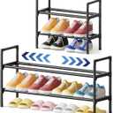 Kitsure Shoe Rack for Closet - Expandable Shoe Rack for Entrance, Rustproof Shoe Organizer for Entryway with Portable Handles, Black, 17.3~30.2L x 16.3H