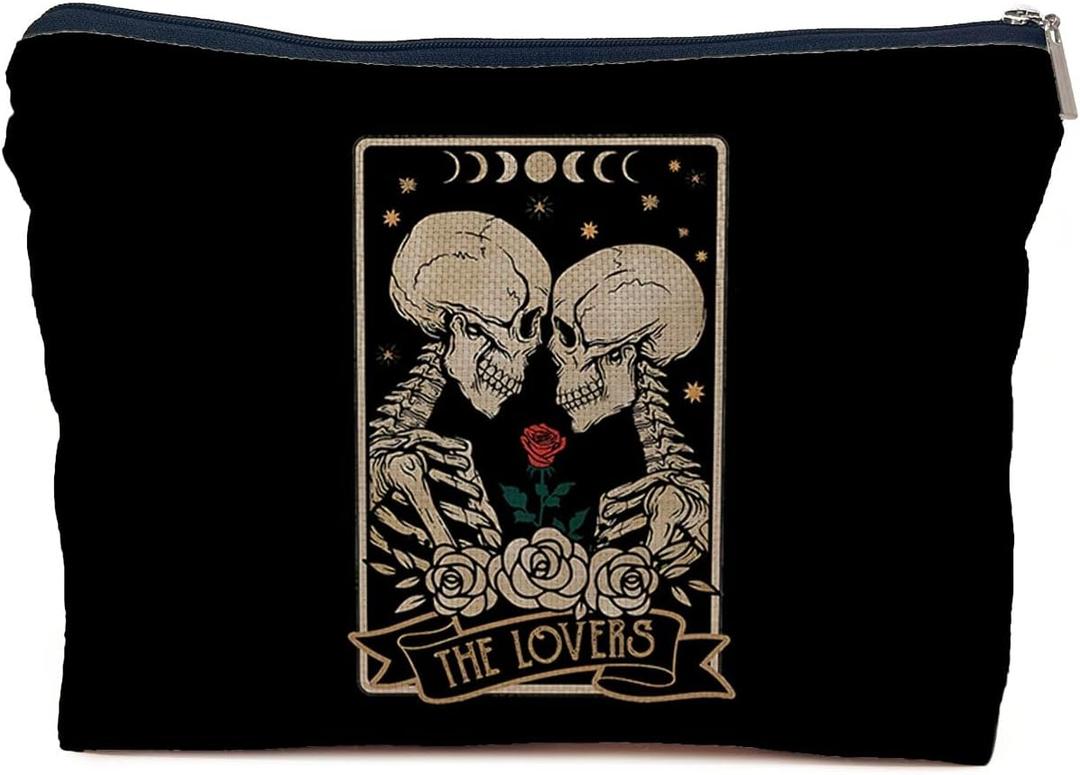 IWXYI Gothic Makeup Bags - Skeleton Skull Makeup Bag Zipper Pouch Travel Toiletry Gifts For Women (the lover)