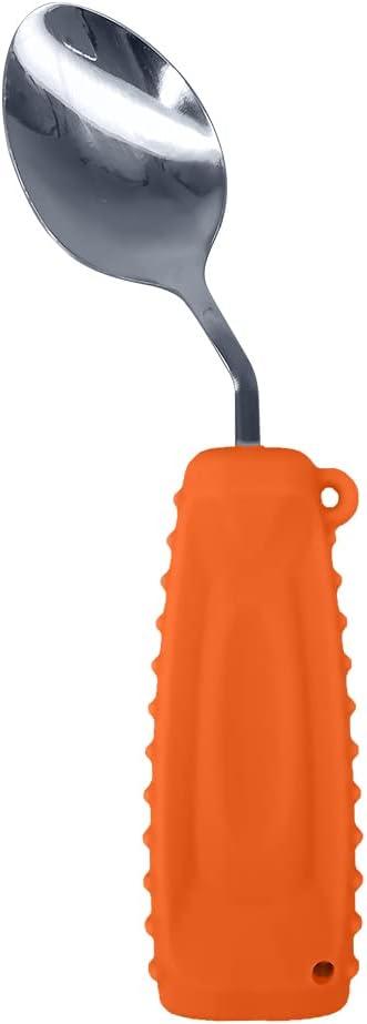 Adaptive Weighted Silverware Utensils Angled Spoon for Hand Tremors Parkinsons,Weighted Utensils with Non-Slip Easy Grip Handles for Independent Eating(Right Hand,Orange,Pack of 1)
