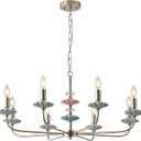 Brushed Nickel Chandeliers for Dining Room Light Fixture Over Table,8-Light Art Deco Chandelier, Modern Vintage Chandelier with Ceramic,Farmhouse Chandelier for Girls Bedroom,Living Room