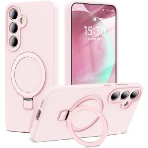 SKYLMW for Samsung Galaxy S24 Plus Case with Magnetic Invisible Stand [Compatible with MagSafe] Military Drop Tested [Full Camera Protection] Silicone S24 Plus Case for Women Men 6.7'',Pink