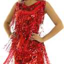 Women's V Neck Sparkly Sequins Flapper Dress Tassels Fringe Skirt Latin Tango Belly 1920s Modern Dancewear M