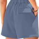 KIRUNDO Shorts for Women Dressy Casual Summer High Waisted | Elastic Waist, Pleated Design, With Belt Loop & Pockets, Wide Leg Tailored Work Shorts, Elegant Professional Office Outfits (Blue, XXL)