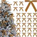 Ouddy Decor 24 Pcs Velvet Bows for Christmas Tree, Vintage Khaki Ribbon Bows Christmas Ornaments for Xmas Tree Wreath Garland DIY Craft Gift Wrapping Bags Home Decor (Khaki, 7" x 6", Width of 1")