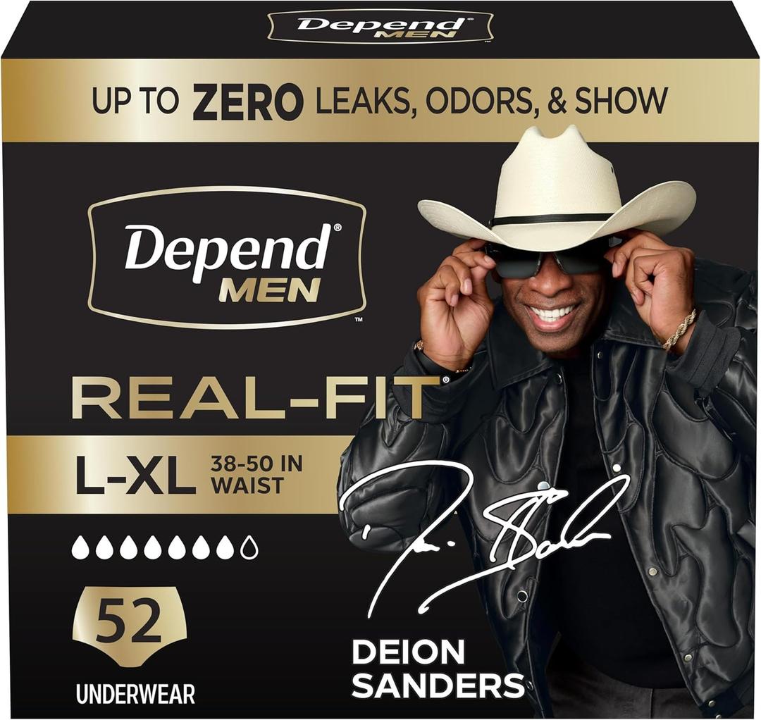 Depend Real Fit Incontinence Underwear for Men, L/XL, 52 Count