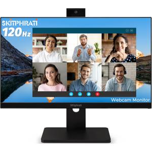 SKitphrati 23.8 Business Webcam Gaming Monitor, 1080P IPS 120HZ, Video Conference Monitor - Built-in Adjustable 3MP Webcam, Mic Array, Speakers, Eye Care, Frameless, HDMI, DP, VGA, USB 2.0