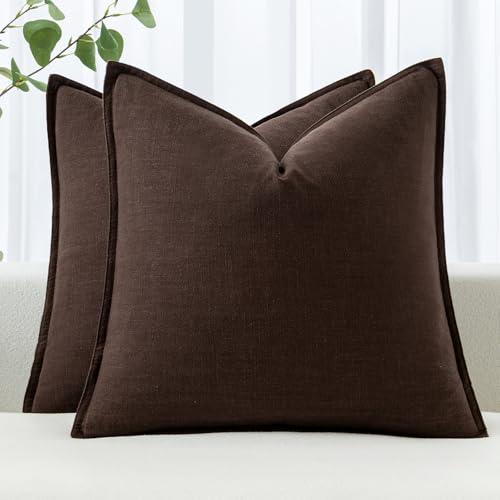 MIULEE Decorative Linen Euro Sham Pillow Covers 24x24 Dark Brown Boho Farmhouse Neutral Winter Couch Throw Pillows for Bed Pack of 2 Accent Modern Pillowcase Sofa Livingroom Home Decor
