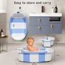 Collapsible Baby Bathtub for Newborn to Toddler 0-36 Months,Spacious Foldable Infant Bath Tub with Thermometer,Cushion & Drain Hole,Portable Travel Tub, Baby Shower Gift Blue