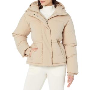 Amazon Essentials Women's Short Waisted Puffer Jacket (Tan) Small