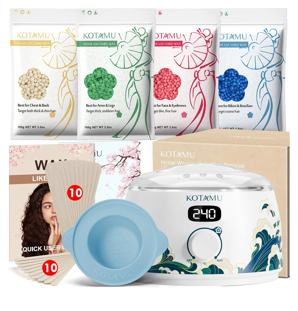 KOTAMU Waxing Kit for Women & Men, Wax Warmer for Hair Removal, Digital Wax Kit with Silicone Pot，Ideal for Face Eyebrow Arm Legs Armpit &Sensitive Skin, Wavi Waxing Machine for Home Salon Use
