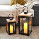 TRIROCKS Set of 2 Decorative Candle Lantern 16'' & 11'' High Metal Candle Holder Hanging Lantern Perfect for Home Decor Patio Living Room Parties Events Tabletop Indoors Outdoors (Black)