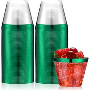 Norme 50 Pcs Plastic Cups 9 oz Rimmed Plastic Cups Heavy Duty Disposable Wine Glasses Drinking Tumblers for Holiday Birthday Wedding Easter Graduation Christmas Valentine's Day Party(Green)