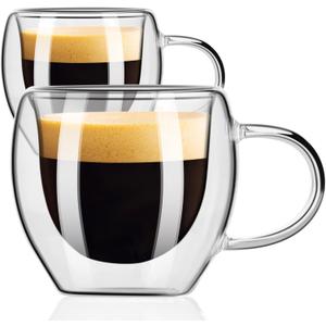 PARACITY Espresso Cups Set of 2, Double Walled Espresso Shot Glass with Handle, 2.7 OZ High Borosilicate Expresso Shots Cup, Espresso Accessories