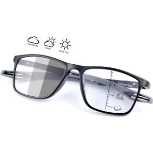 YIMI Progressive Photochromic Multifocus Reading Glasses for Men Women Spring Hinge Computer Anti Blue Light UV Sun Readers (Black)